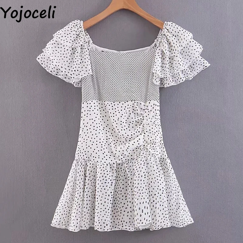 Сексуальное короткое платье Yojoceli в горошек с оборками для вечерние НКИ женское