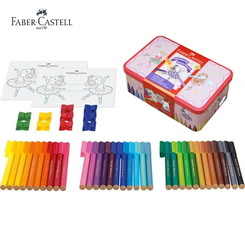 Faber Castell 40 Цвета художественный маркер волокна-акварельные Разъем ручка балетки жестяная коробка для детей подарок игры картина, черчения