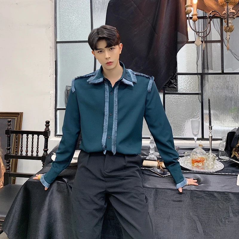 Casual Camisa de manga larga negra con diseño de flecos para hombre, estilo de corte, ropa de holgada, Hip Hop Punk, vestido gótico para fiesta| Camisas informales| AliExpress