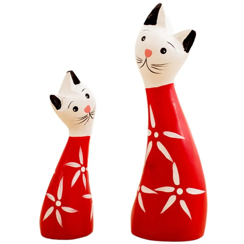 

2pcs Europe Style Cute Rich Cat Wooden Animals Ornaments Hand Carved Cat Figurines Crafts Home Decor Accessories Birthday Gifts