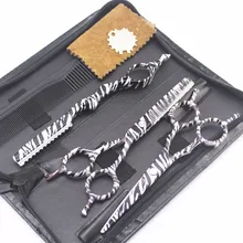 6 дюймов Зебра шаблон резки Истончение ножницы для стрижки волос нож с сумкой ножницы для девочек Профессиональный парикмахерский инструмент