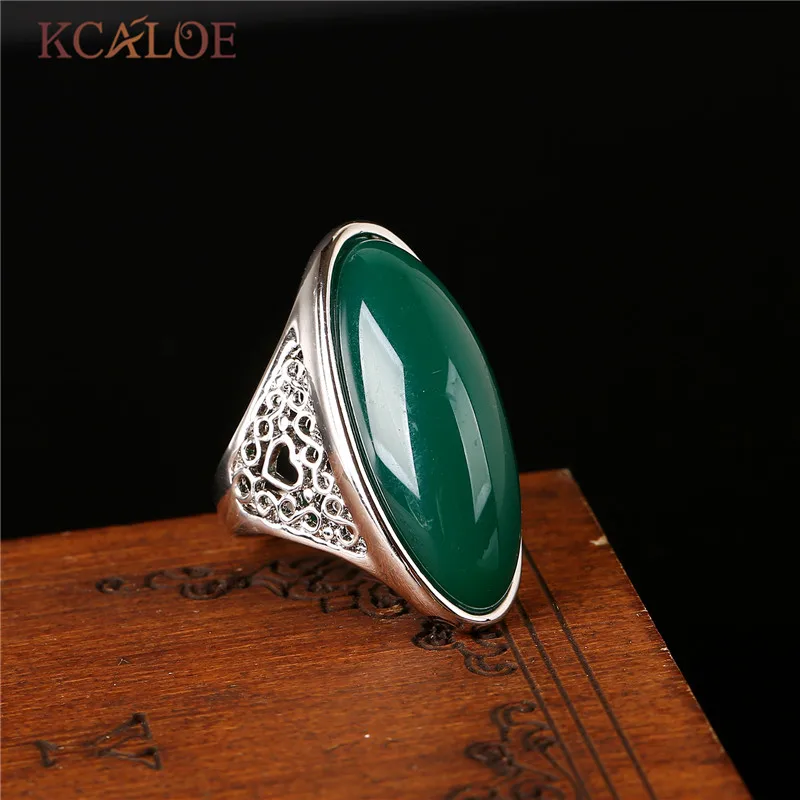 KCALOE Black Big Stone Ring Aneis Feminino Vintage Retro Silver Color Long Anniversary Engagement Rings Fashion Women Jewelry