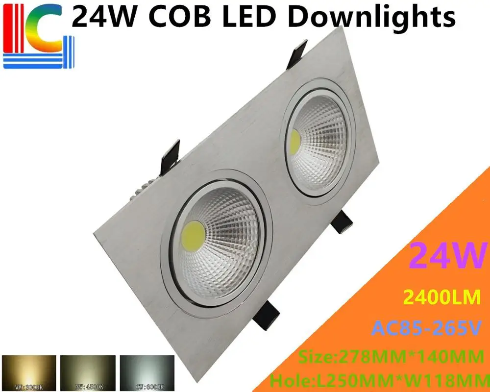 

Dimmable COB 24W Rectangular LED Downlights 85-265V Recessed Ceiling light CE Ultra bright Home Furnishing lighting Grille lamp