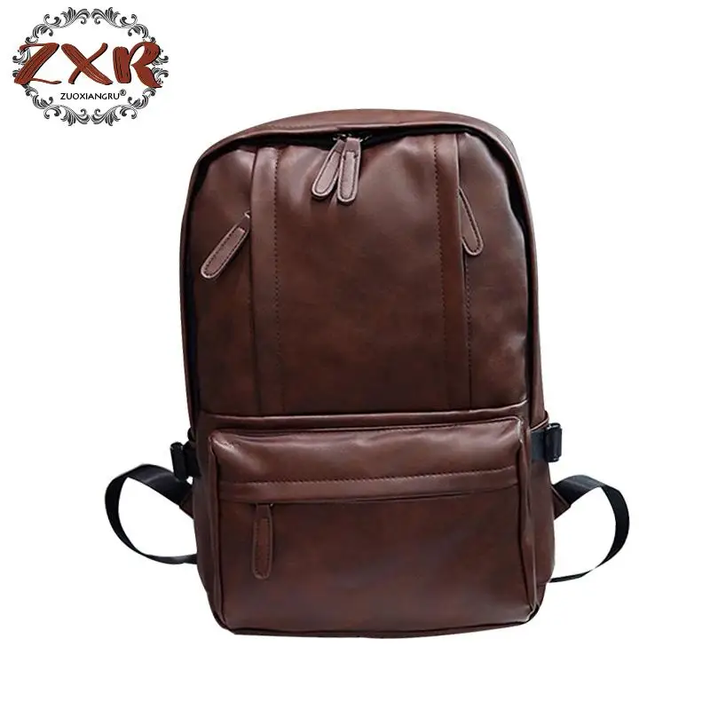 

New Arrival Pu Leather School Bags Double Pocket Horizontal Pull Big Backpacks Preppy Style Shoulder Computer Bag