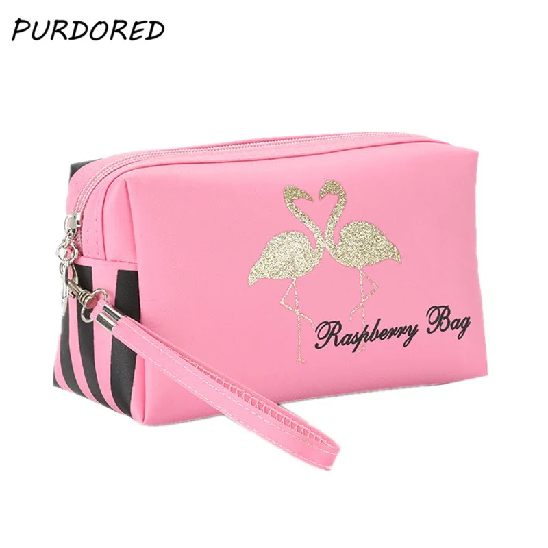 PURDORED 1 قطعة فلامنغو التجميل حقيبة شريط النساء قذيفة حقائب مكياج السفر حقيبة تنظيم مستحضرات التجميل بو حقيبة مستحضرات تجميل دروبشيبينغ