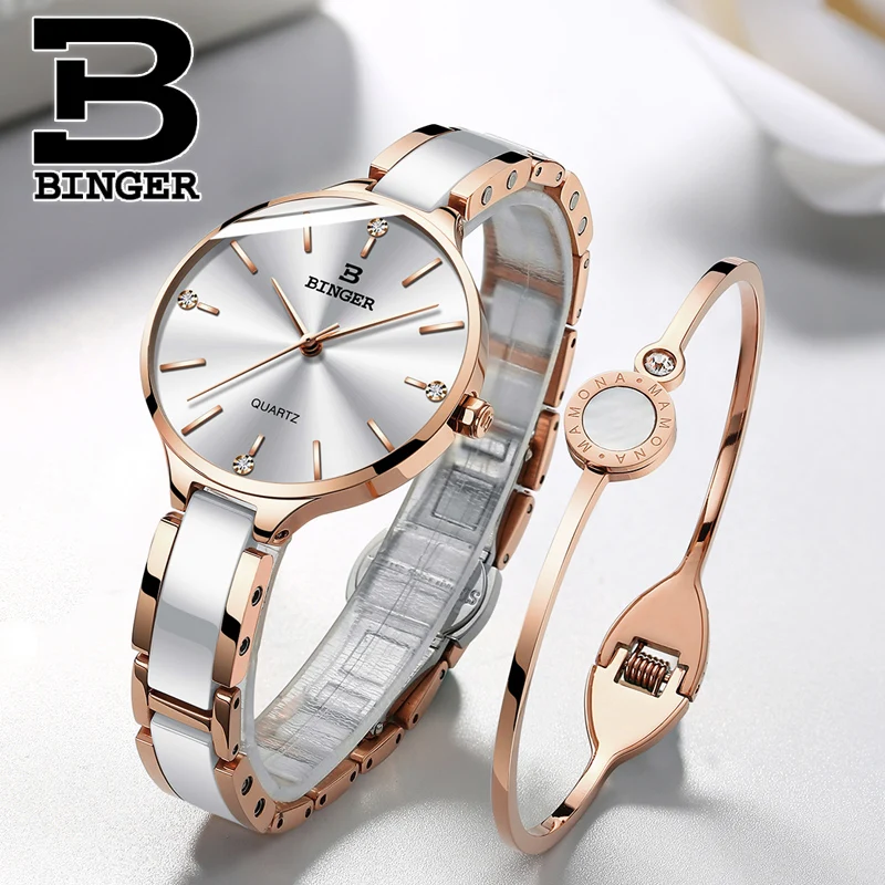 Швейцария Бингер роскошные женские часы бренд кристалл браслет моды часы женские наручные часы Relogio Feminino B-11853
