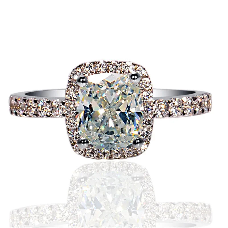 CC одноцветное 925 серебряных колец для Для женщин 7*9 мм кубический цирконий прямоугольник камень для невесты, для свадьбы, помолвки обручальное кольцо Bijoux CC595 - Цвет основного камня: White