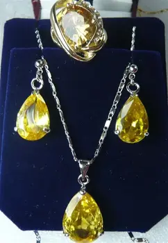 

Yellow Crystal Plated Earrings Ring(#7.8.9)Pendant Jewelry Set>> watch wholesale Quartz stone CZ crystal