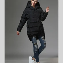 Новинка, зимнее пальто, женский пуховик с капюшоном, Длинная черная парка, повседневная, большой размер, толстая, теплая, высокое качество, белый утиный пух