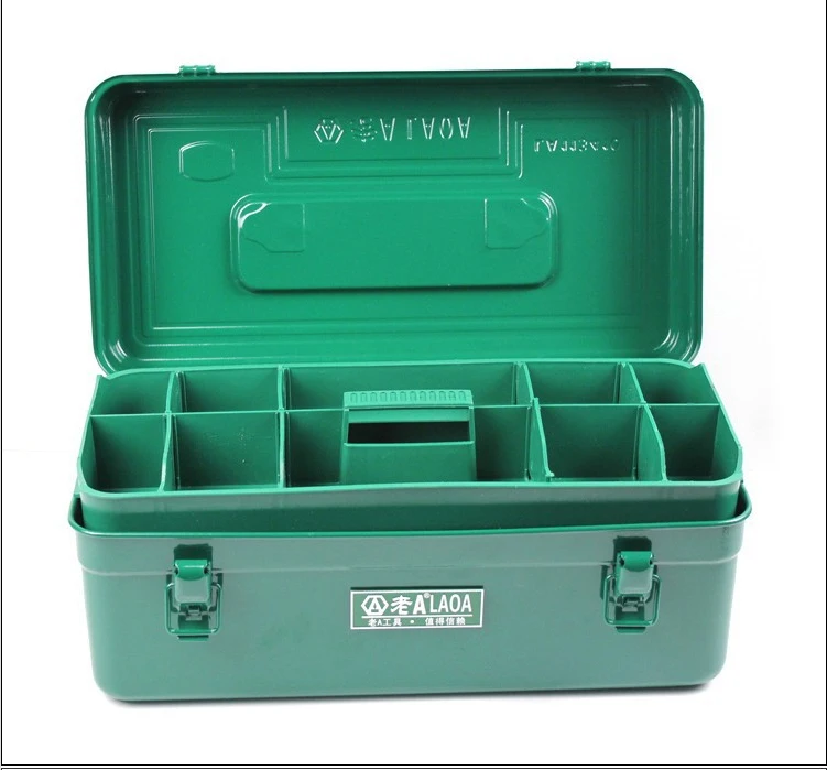 LAOA Sheet Iron Suitcase Two Layers Multi-purpose Storage Boxes Hardware Kit Parts Tools Cases Green Color tool backpack