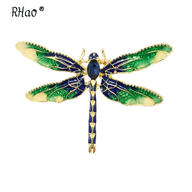 

Dragonfly Brooches for Women Green Enamel Insect Crystal Dragonfly Brooch Men Suit Dress Pins and Brooches