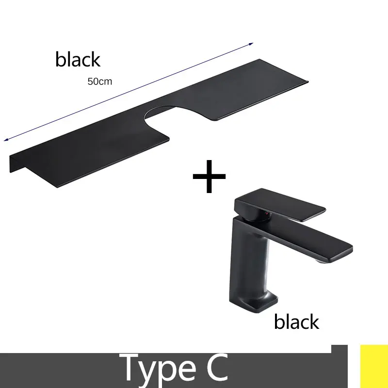 Черная космическая алюминиевая полка для хранения с латунными смесителями, современный смеситель для горячей и холодной воды, раковина, кран, краны torneira - Цвет: Type C