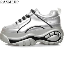 RASMEUP/серебристые женские кроссовки на платформе; коллекция года; брендовая модная женская обувь для увеличения роста; повседневная женская обувь на застежке-липучке
