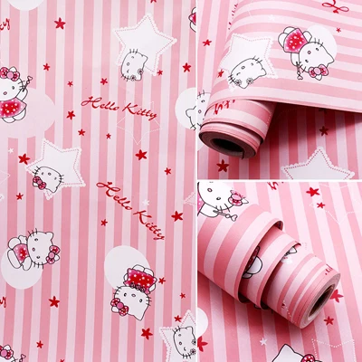 10 м мультфильм милый котенок Губка Боб Дораэмон обои самоклеющиеся брызги сломанные стены стикеры для маленьких девочек Детская комната украшения - Цвет: kitty stripe pink