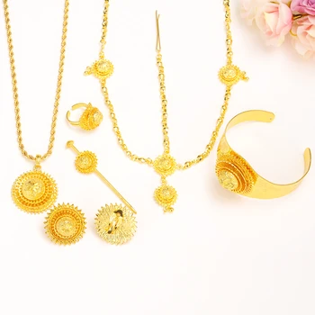 

Big Ethiopian womeJewelry set Gold color Hair Pice/Pendant Chain/Earing/Ring/Hair pin/Bangle Eritrea Africa Habesha Wedding item