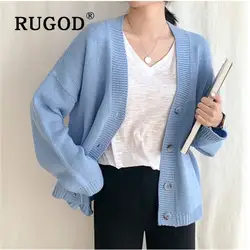 RUGOD элегантный однотонный вязаный женский кардиган Auturn зимний теплый однобортный женский свитер пальто мода invierno mujer 2019