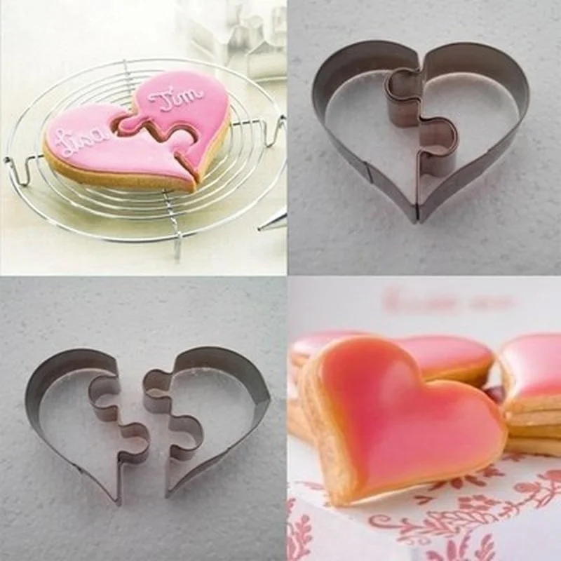 

2Pieces Left + Right Love Heart Cake Cookie Cutter Mold Valentine's Day Use