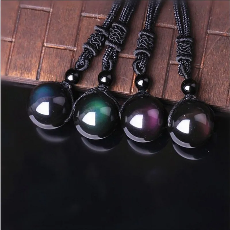 Ожерелья для мужчин и подвески из натурального камня для женщин и мужчин черный обсидиан Радуга глаз бусины мяч передачи Good Lucky Love Energy подарок