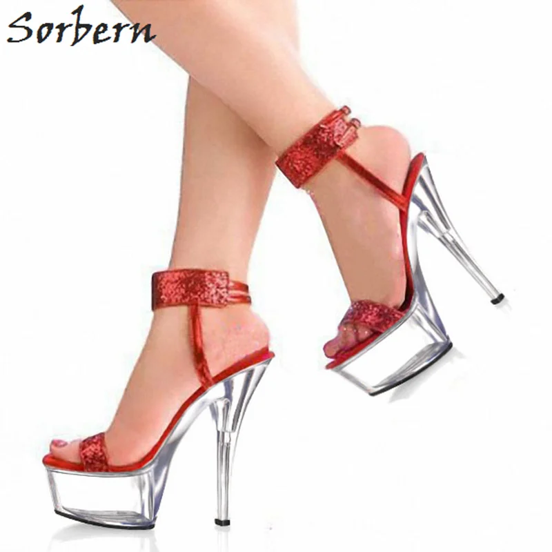 Sorbern Fashion Glitter Night Club Footwear Clear High Heels Platform