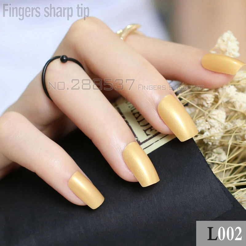 24pcs noble gold Fake Finger Nails Bent Flat Long Size Acrylic False