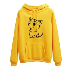 Для женщин демисезонный пуловер с длинными рукавами капюшоном милый кот печатных свободные спортивный свитер TT @ 88