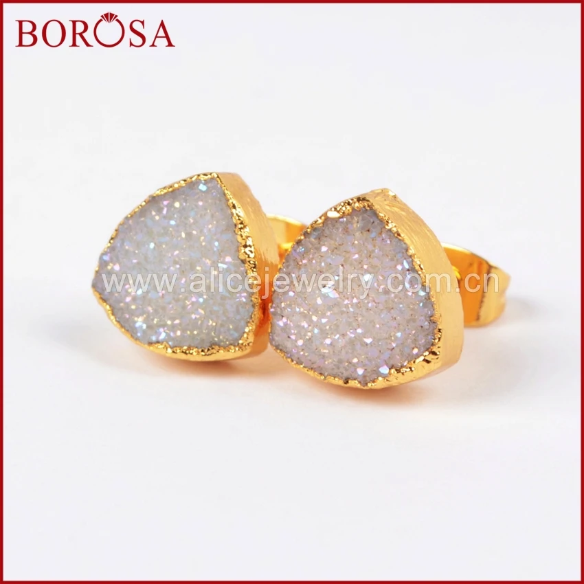 Серьги пусеты BOROSA 5/10 пар 10 мм треугольные золотого цвета из натурального титана