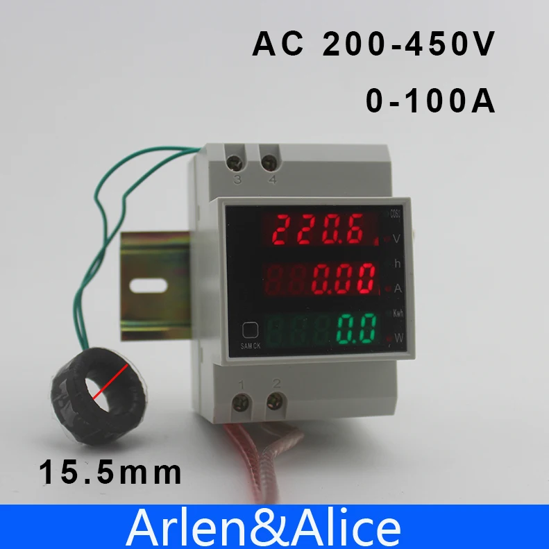  Din rail LED AC 200-450V 0-100.0A voltmeter ammeter display active power and power factor time Ener