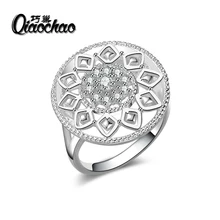 2016 luxury crystal silver plated heart love rings for women wide stainless steel rings wedding statement