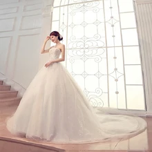 New Pure White Classical Korean Cathedral Wedding Dress Sleeveless Strapless Ball Gown Dress Custom Made Aonita 2016