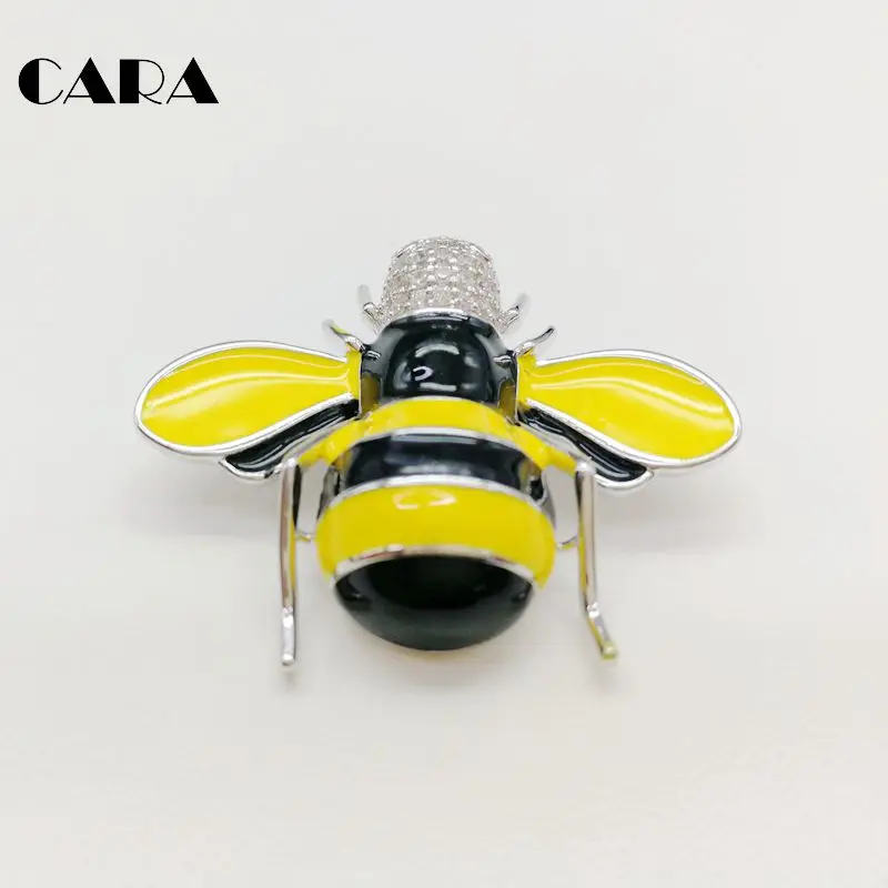 

CARA 2017 NEW cute Bee Brooches women silver color CZ stones Yellow Bee brooches for ladies fashion jewelry gift CARA0233