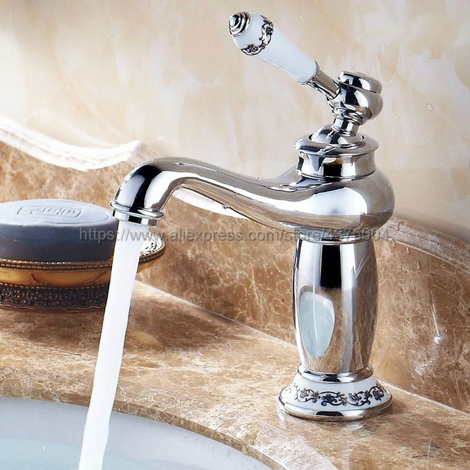 Basin Faucets Chrome Bathroom Deck Mounted Single Handle Single Hole WC Bathroom Faucet Brass Hot and Cold Tap Nnf505