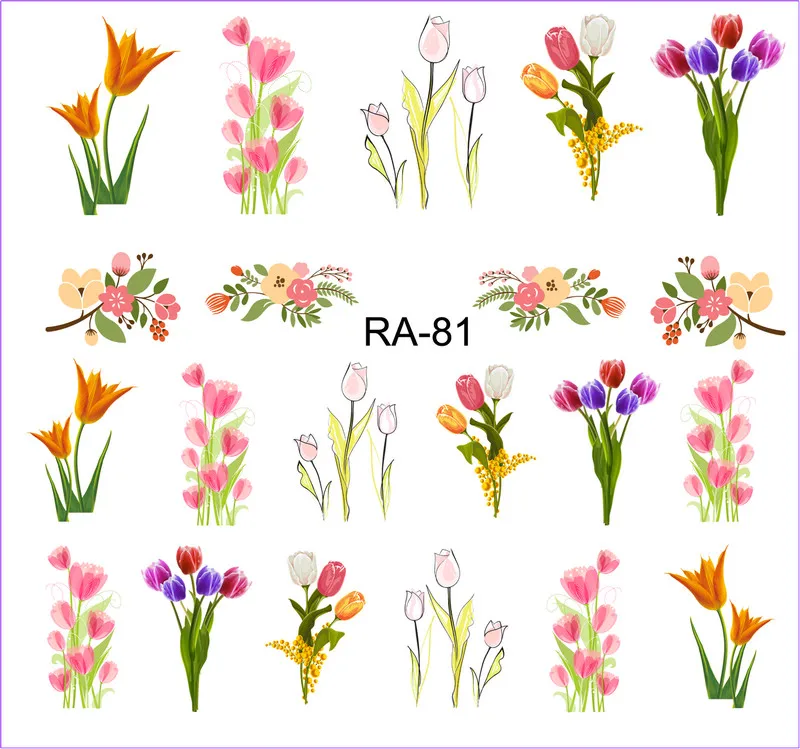 UPRETTEGO дизайн ногтей Красота воды Наклейка слайдер цветок красочный цветок тюльпан голландская RA79-84 - Цвет: RA081