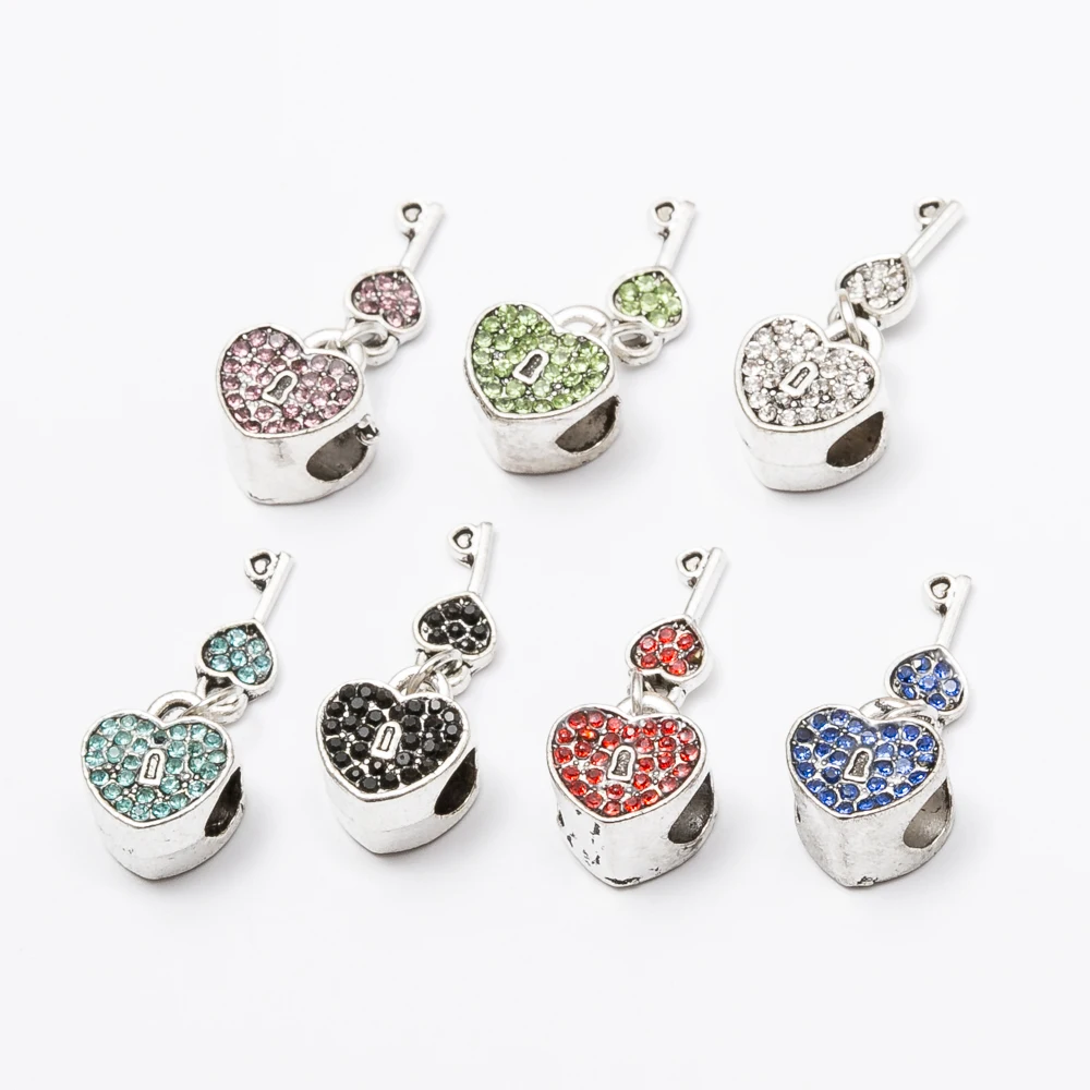 10pcs Crystal Key lock European beads Fit Pandora Charms Original Bracelet Spacer Charm Beads