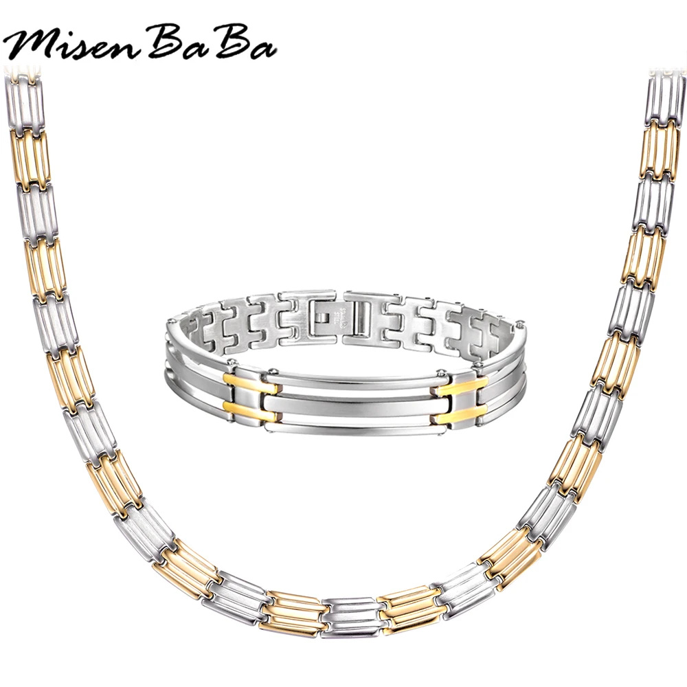 

Simple Charms Party Gold Color Stainless Steel Jewelry Set Costume Steel Chain Necklace Bracelet For Men Jewelery Set