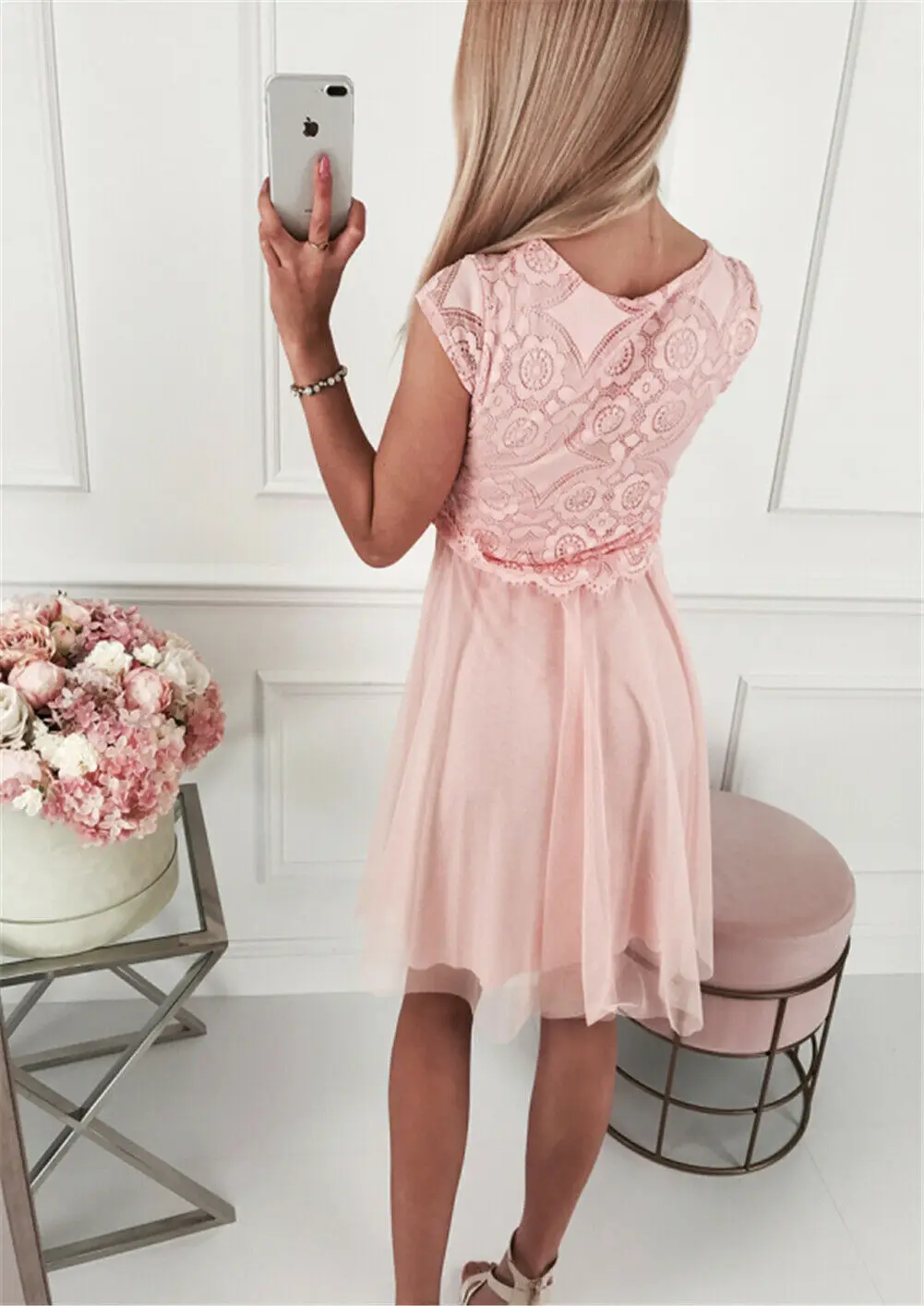 Hot New Women Summer Boho Short Midi Lace Flower Dress Evening Party Club Beach Dress Sundress Elegant Soft Dresses