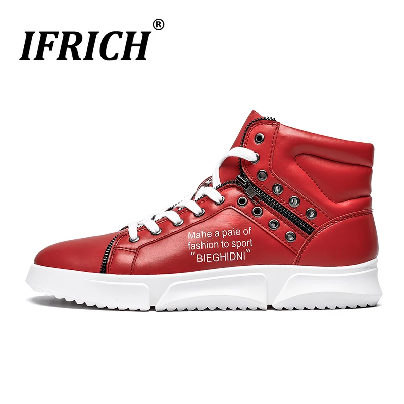 

Spring/Autumn Casual Boots Men Red Zipper Boots For Mens Fashion Ankle Man Boots Comfortable Pu Leather Casual Men Shoes