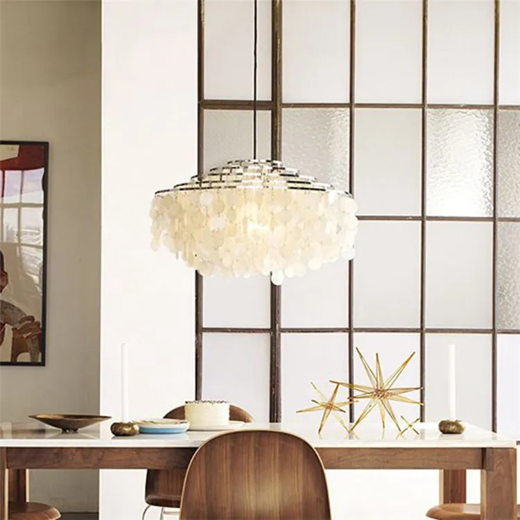 Modern White Capiz Shell Chandeliers Lustres Pendant Lamps Living Room Hanging Lamp Light Fixtures luminaire avize (1)