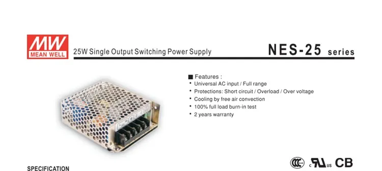 100-240Vac до 24VDC, 25 Вт, 24V1. 1A UL перечисленный источник питания светодио дный светодиодный свет, драйвер СВЕТОДИОДНОЙ вывески, NES-25-24