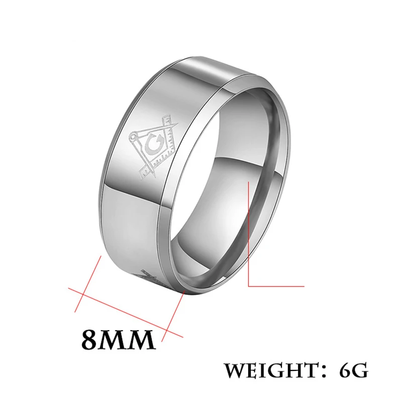 ELSEMODE Masonic Black Silver Color Gold 316 Stainless Steel Ring 8 mm For Men Boy Freemasonry Gifts Jewelry|Обручальные кольца| |