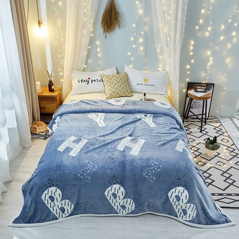 Letter Pattern Blankets for Beds Thick Soft Fleece Blanket Adult Twin Full Queen Bed Cover 