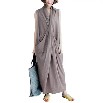 

New Plus Size Fashion Summer Beach Party Casual Sleeveless Women Deep V-neck Sundress Female Loose Irregular Long Maxi Dress Ves