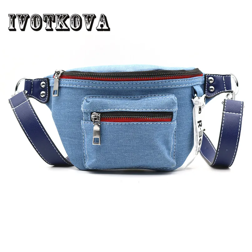 

IVOTKOVA Fashion Denim Zipper Women's Waist Bag Belt Bag Men Travel Money Belt Fanny Packs Bag Waist Pack Women Bag