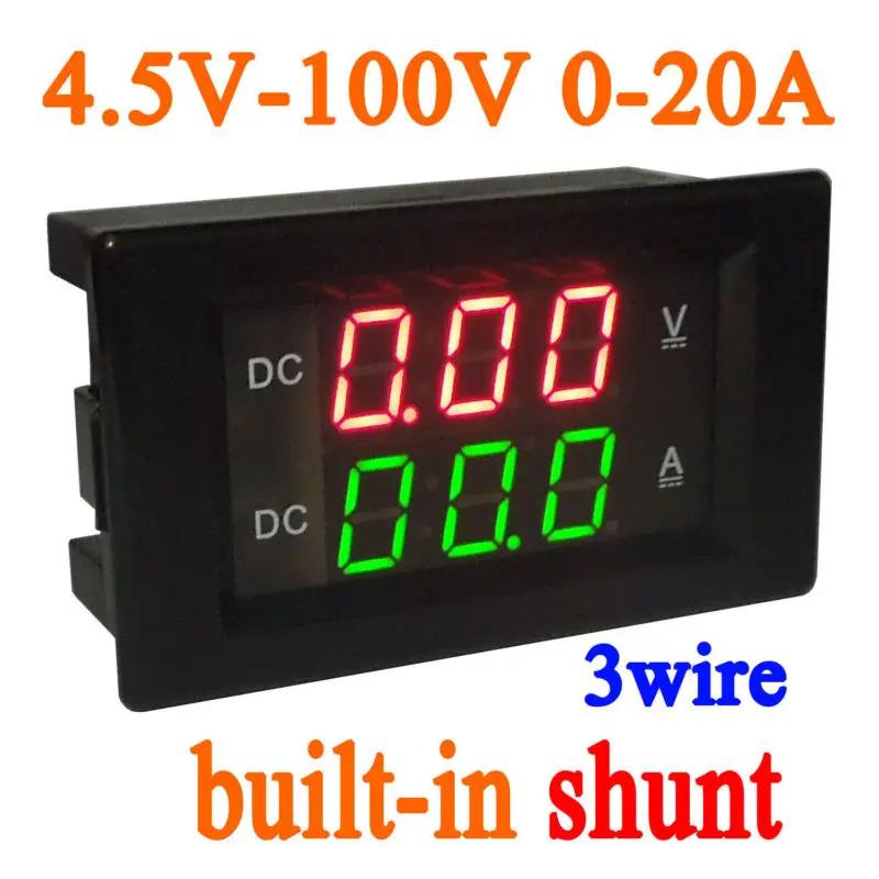 Dc 4.5100v 20a Shunt Dual Display Led Digital Voltmeter Ammeter Volt