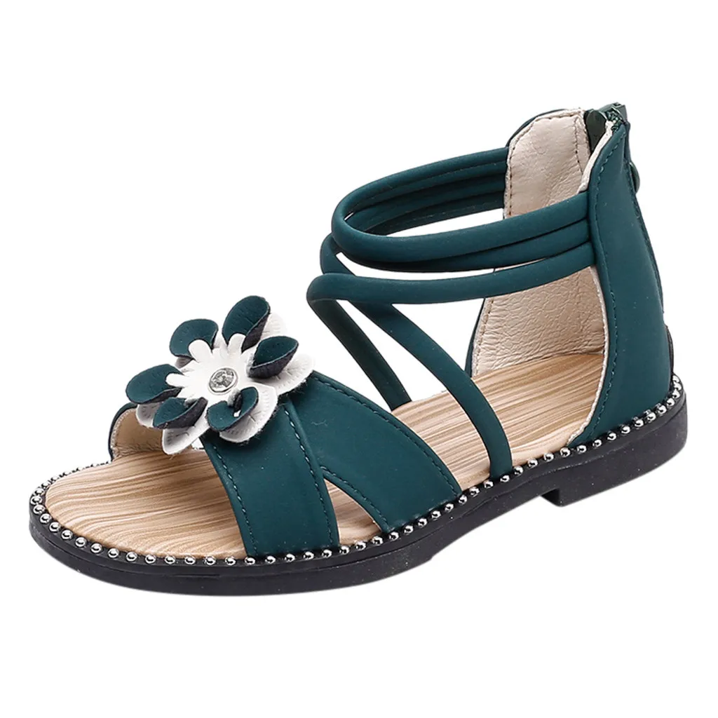 Женские босоножки летняя детская обувь детские сандалии для девочек из искусственной кожи обувь принцессы с цветком сандалии для девочек# XTN - Цвет: Зеленый