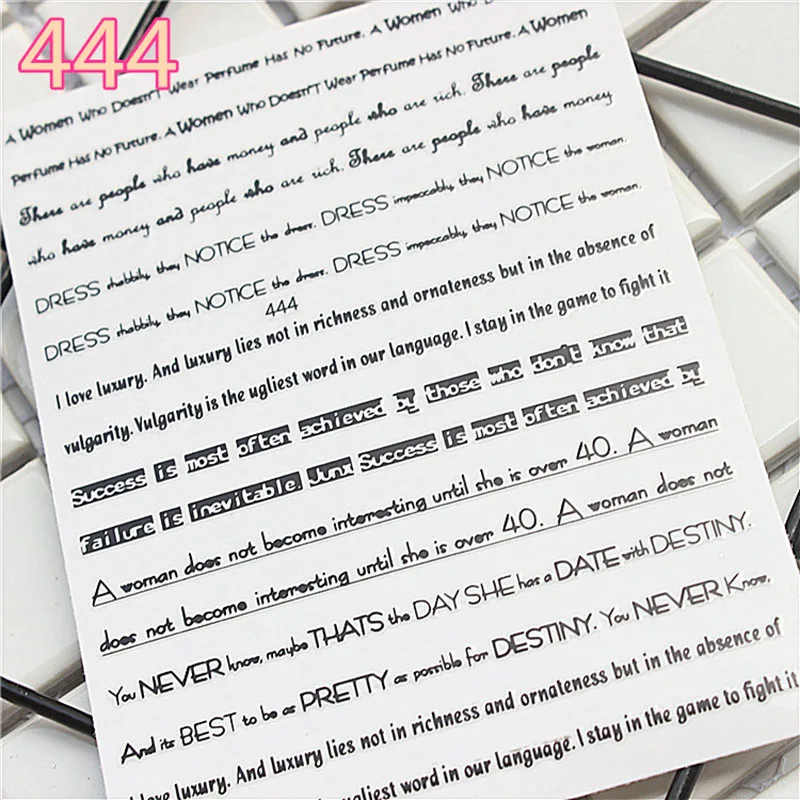 1 sheet Gold/black 3d Nail Art Sticker Nail Decal Gothic font English alphabet Words Character Nail Adhesive Sticker Decals 2019