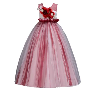 

2019 Flower Long Prom Gowns Teenagers Dresses for Girl Children Party Clothing Kids Evening Formal Dress for Bridesmaid Wedding