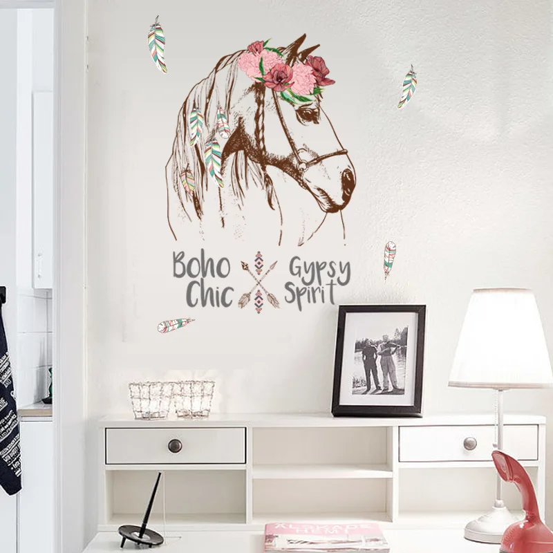 

Hot Sale Vinyl Removable Wall Decal Head Of Horse Wall Murals Living Room Decorative Animal Home Decor Creative Art Wall Sticker