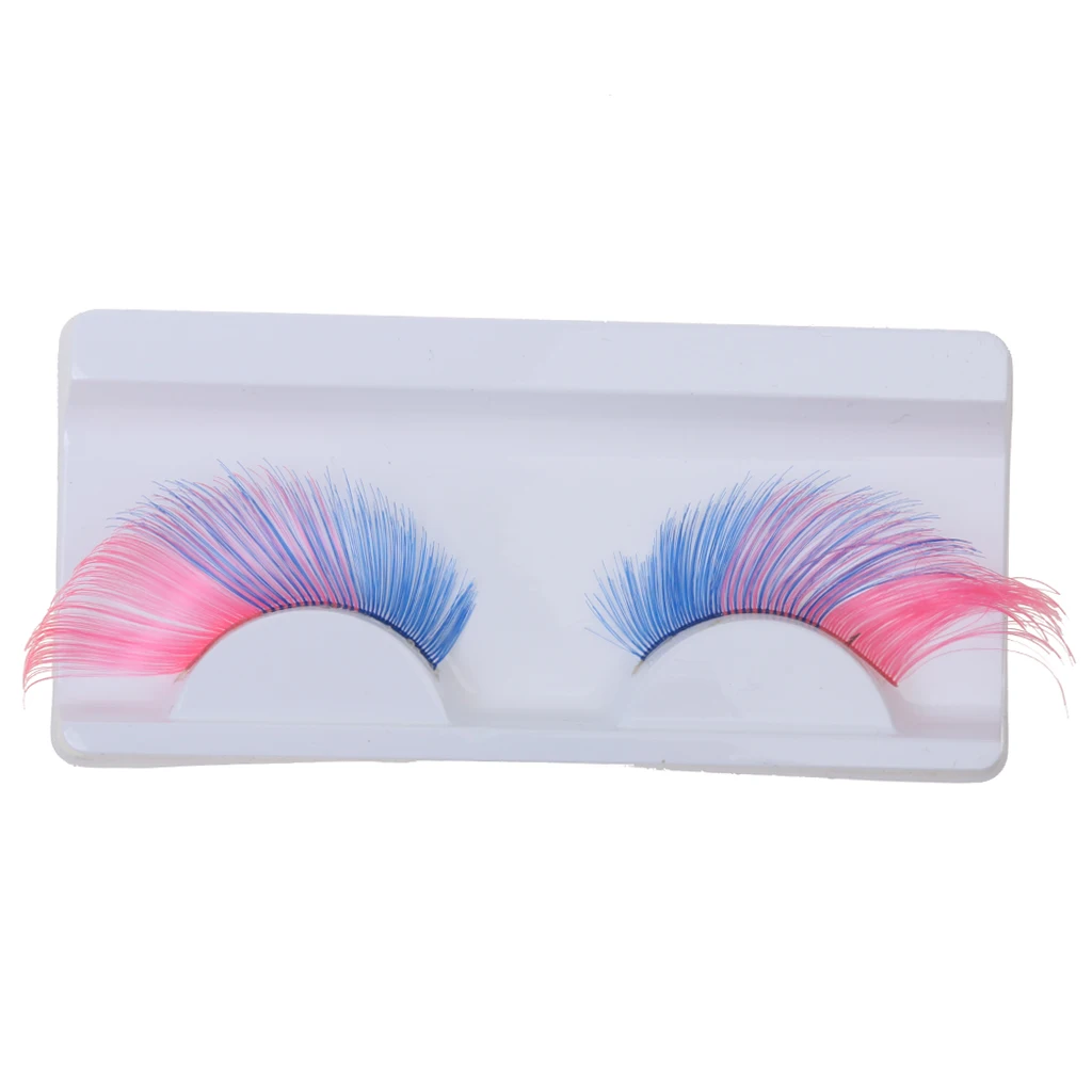 1 Pair Long Exaggerated False Eyelashes Costume Party Halloween Blue+Pink Look Bright & Attractive Made Of Soft Fiber