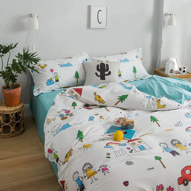 Хлопковый детский мультяшный Комплект постельного белья для динозавра пододеяльник наволочка простыни теплый мягкий домашний спальня гостиная крышка комплект# sw