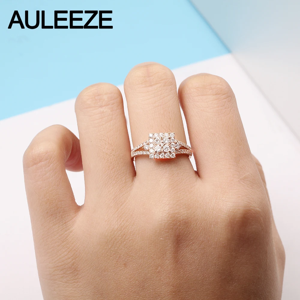 AULEEZE 0,87 cttw натуральным бриллиантом обручение Твердые 18 К обручальное кольцо из розового золота кольца полосы для женщин заказ ювелирных изделий
